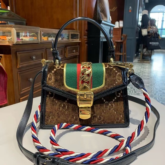 Gucci Handbags - N16 Slightly Used Gucci Sylvie Brown velvet small shoulder straps Bag